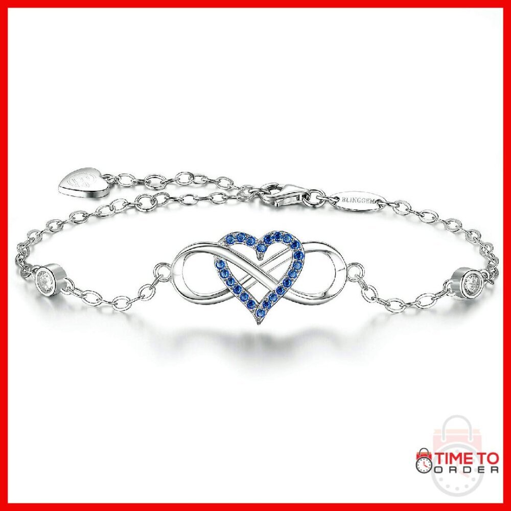 925 Sterling Silver Infinity Heart Charm Bracelet with Gemstone